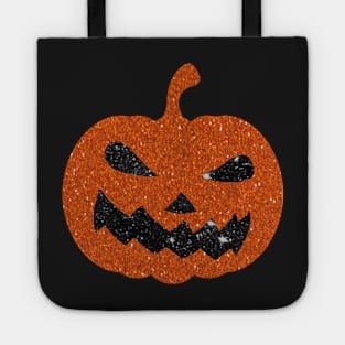 Dark Orange Faux Glitter Halloween Pumpkin Face Tote