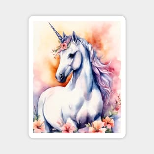Watercolor fantasy unicorn with flowers Magnet