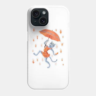 Hallelujah! It's raining GOLDfish! Funny cat with umbrella Phone Case