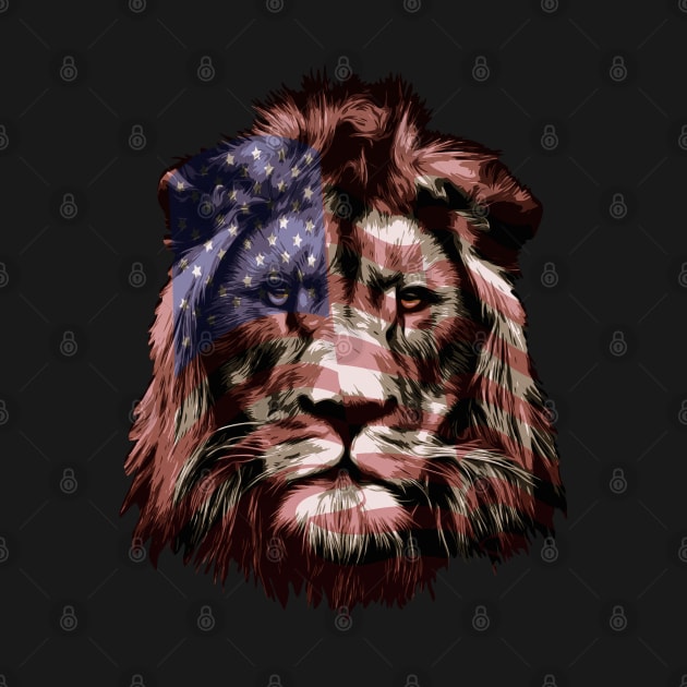 American Flag Lion Vector Graphic Design by RamoryPrintArt