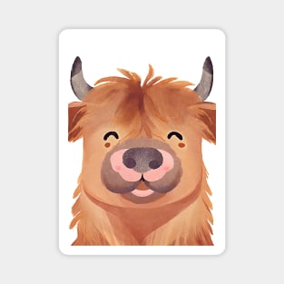 Cute Highland Cow Smiling Watercolor Painting Magnet