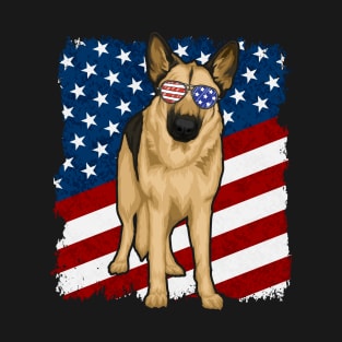 German Shepherd Dog American Flag T-Shirt