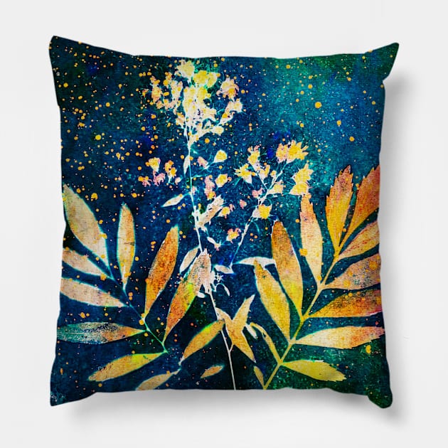 Botanical cyanotype floral print Pillow by redwitchart