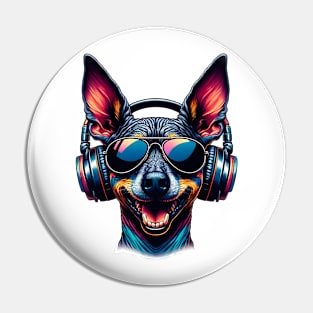 Xoloitzcuintli Smiling DJ in Vibrant Japanese Art Style Pin