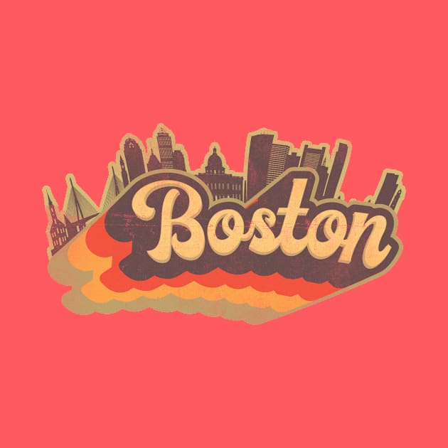 Boston Skyline Vintage Retro T-Shirt Gift - Boston massachusetts - Boston Tourist Gift - Boston Hometown T-Shirt T-Shirt by Happy as I travel