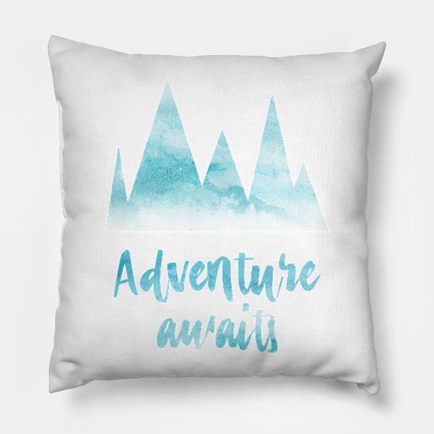 Adventure awaits, watercolor, mountains Pillow by TheBlackCatprints