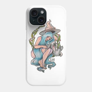 hand watercolour drawing "The witch with blue hair and her totem" Phone Case