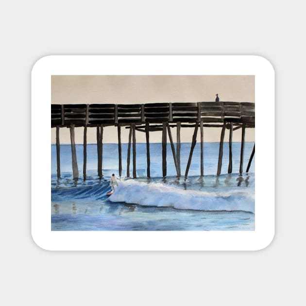 Riding a wave Watercolor Painting Magnet by Sandraartist