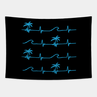 Palms and Wavs Pattern x4 Tee - Blue Tapestry