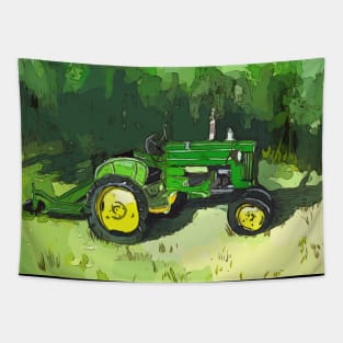 Antique “Green” tractor with mower attached Tapestry