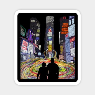 silhouette of parents in times square Magnet