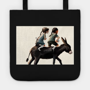 Two Girls Riding a Donkey Tote