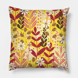 Colorful Hand Drawn Leaves Background Pillow