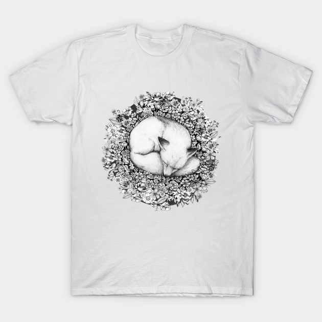 Sleeping in Flowers - Fox in Flowers - Pets - T-Shirt