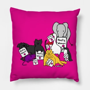 Animals with Nasty Woman Signs Pillow