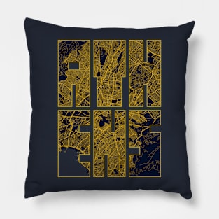 Athens, Greece City Map Typography - Gold Art Deco Pillow