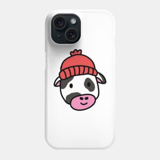 Cute cartoon dairy cow wearing a wooly hat Phone Case