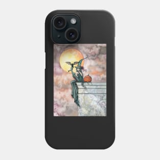 Batty Cat Witch Halloween Fantasy Art by Molly Harrison Phone Case