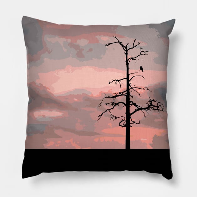 Crow Perched on a Tree Branch Silhouette Pillow by charterdisco