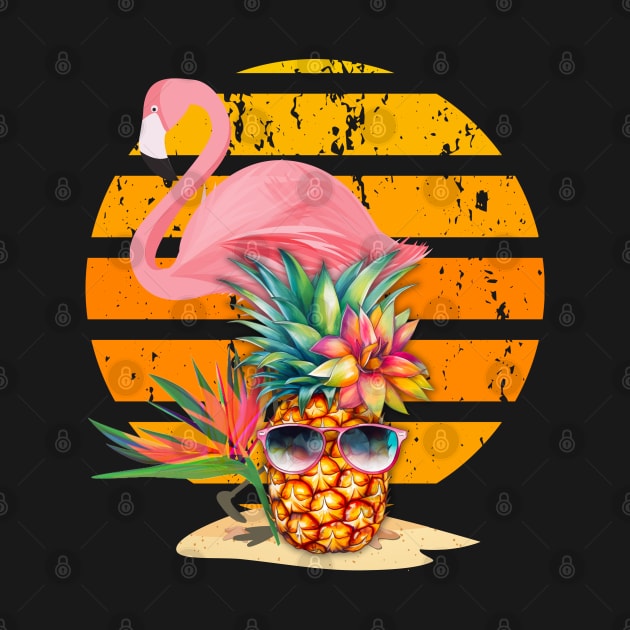 Summer Time Flamingos and Pineapple by SaSz_Art