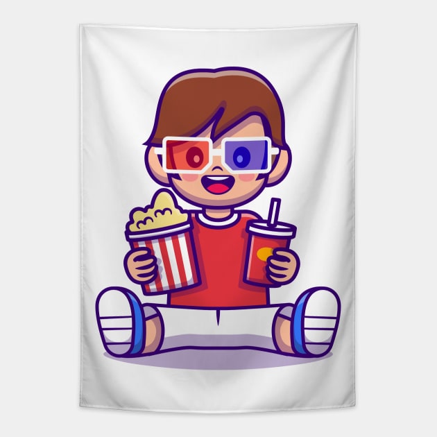 Cute Boy Holding Popcorn And Drink Tapestry by Catalyst Labs