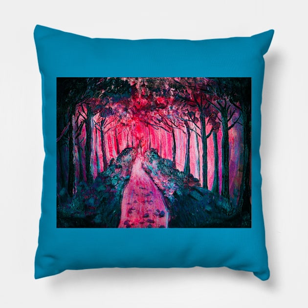 Hot Pink Path Pillow by teenamarie23art