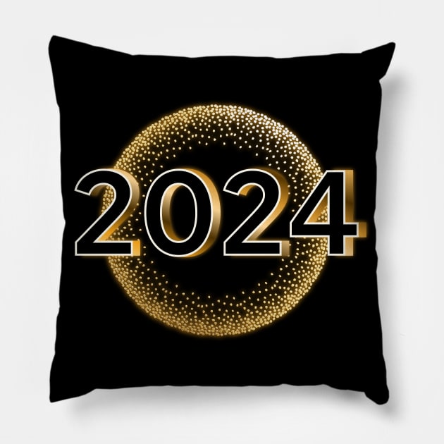 Happy New Year - Gold 2024 Glamour Pillow by Bellinna