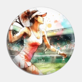 Artistic illustration of a woman playing tennis Pin