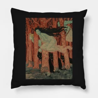 Three women and three wolves - Eugène Grasset Pillow