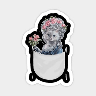 Cat Impersonate Queen Marie Antoinette Holdin Flower Magnet