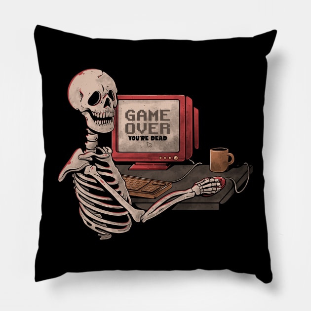 Game Over Skull - Funny Geek Skeleton Gift Pillow by eduely