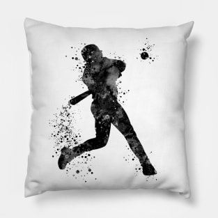 Boy Baseball Batter Black and White Pillow