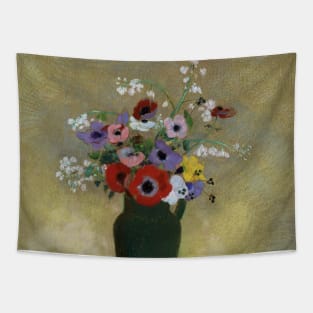 Large Green Vase with Mixed Flowers by Odilon Redon Tapestry