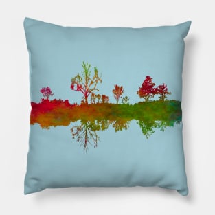 Silhouette Art Lake Shoreline Abstract Red and Green Colours Pillow