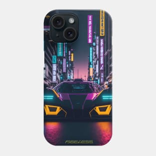 Dark Neon Sports Car in Japanese Neon City Phone Case