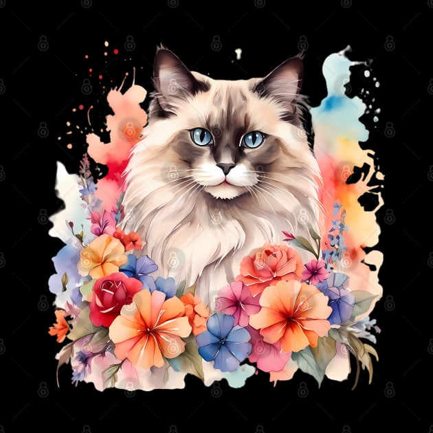 A ragdoll cat decorated with beautiful watercolor flowers by CreativeSparkzz