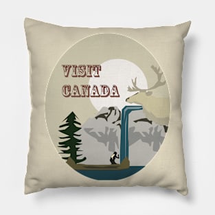 Visit Canada Retro Wilderness Landscape Pillow