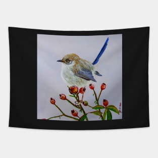 Little Wren on Rose Bush Tapestry