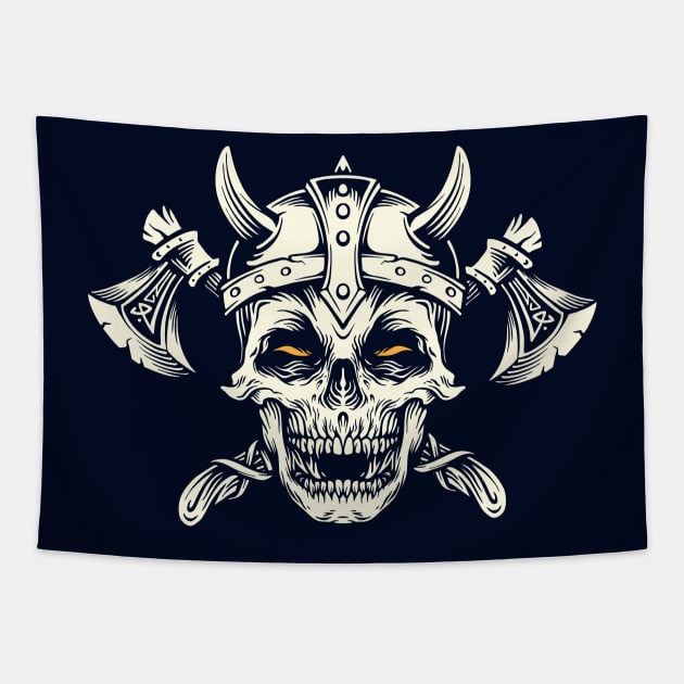 Viking Skull with Helmet & Axes Tapestry by SLAG_Creative