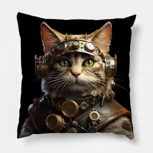 Steam and Whiskers: The Steampunk Cat Art Pillow