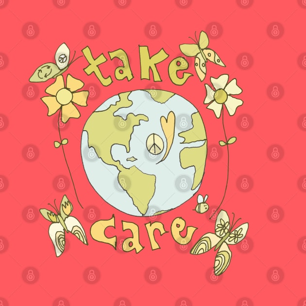 take care spread peace and love all over the earth // art by surfy birdy by surfybirdy