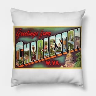 Greetings from Charleston West Virginia - Vintage Large Letter Postcard Pillow