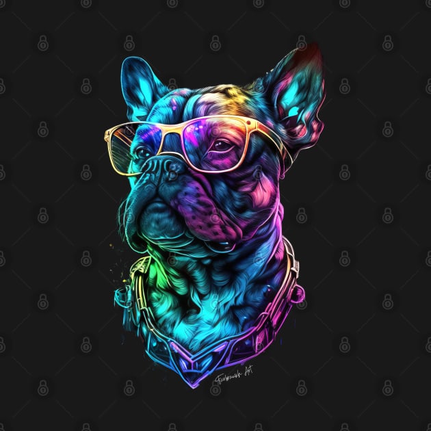 Colorful English Bulldog whit Glasses Neon Colors 90s by Farbrausch Art