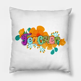 Teacher floral lettering Pillow