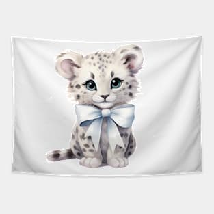 Snow Leopard Wearing Bow Tapestry