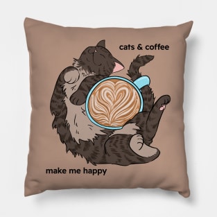 Cat and coffee make me happy Pillow