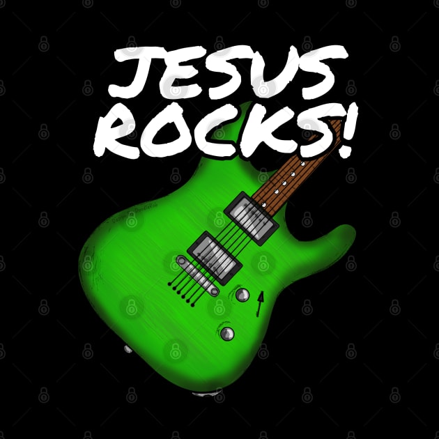 Jesus Rocks Electric Guitar Church Guitarist (Green) by doodlerob