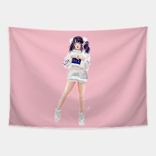 Cute Girl in Milk Outfit Illustration Pink BG Tapestry