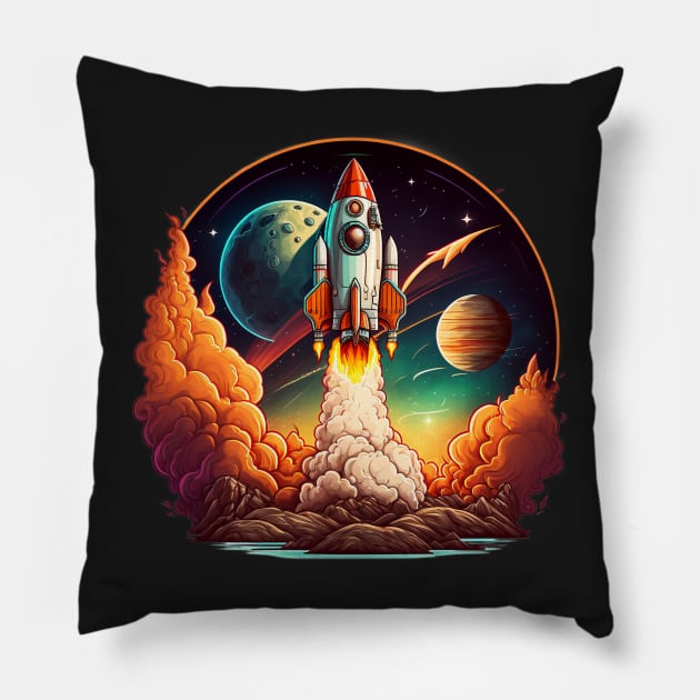 Space Rocket cartoon style Pillow by Buff Geeks Art