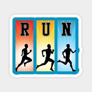 RUN motivational color banner graphic with running silhouettes Magnet